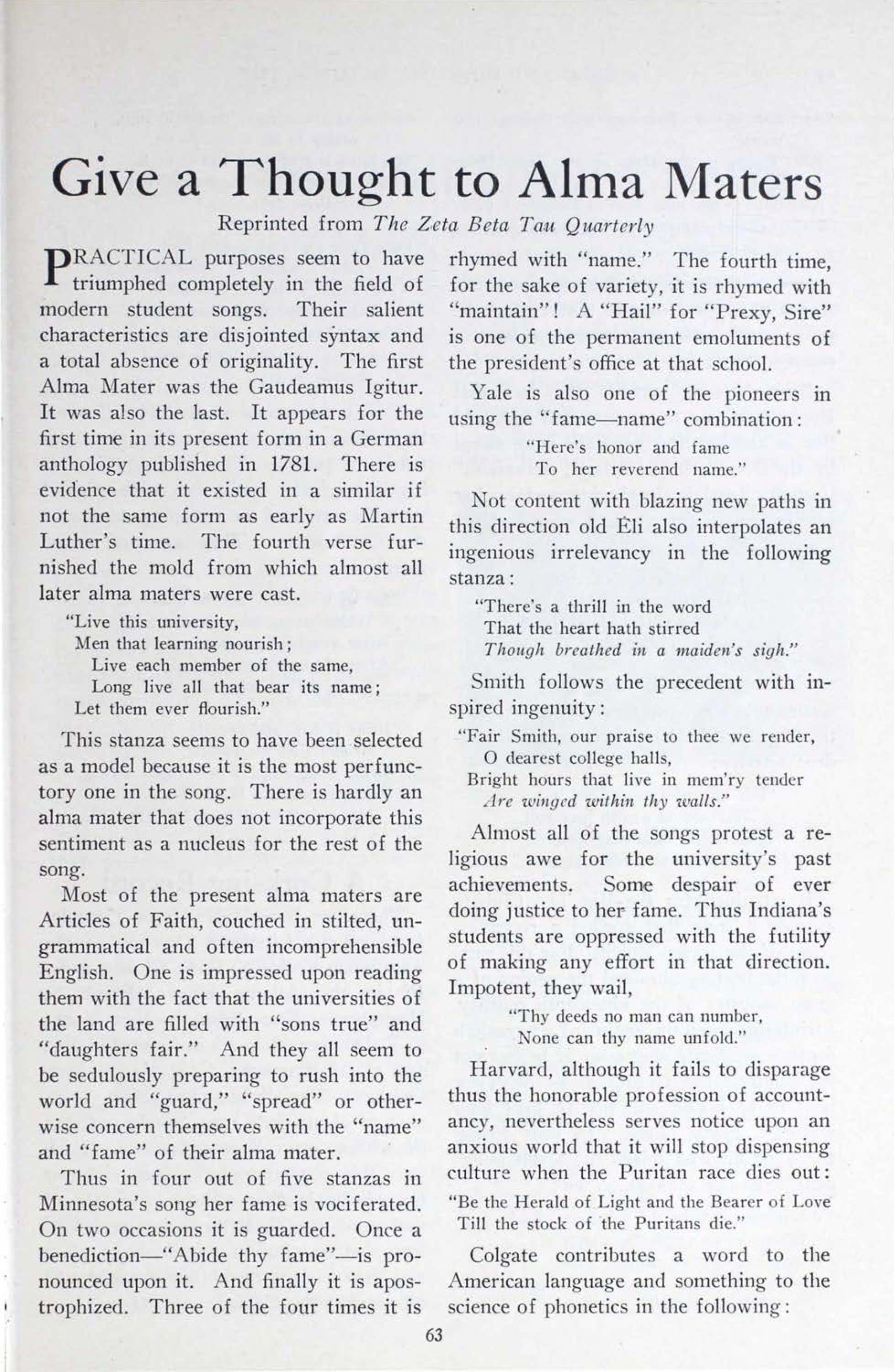 Give A Thought To Alma Maters